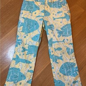 Lilly Pulitzer Yellow Fish Print Pants Size 4 Summer Casual Beach Resortwear Fun